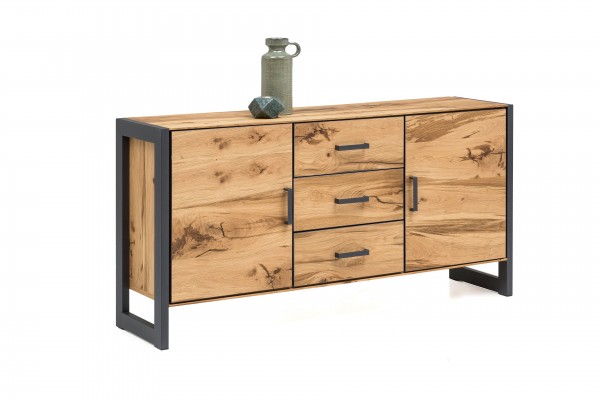 Sideboard Balkeneiche Teilmassiv Holz graphitgrau Modell Janne